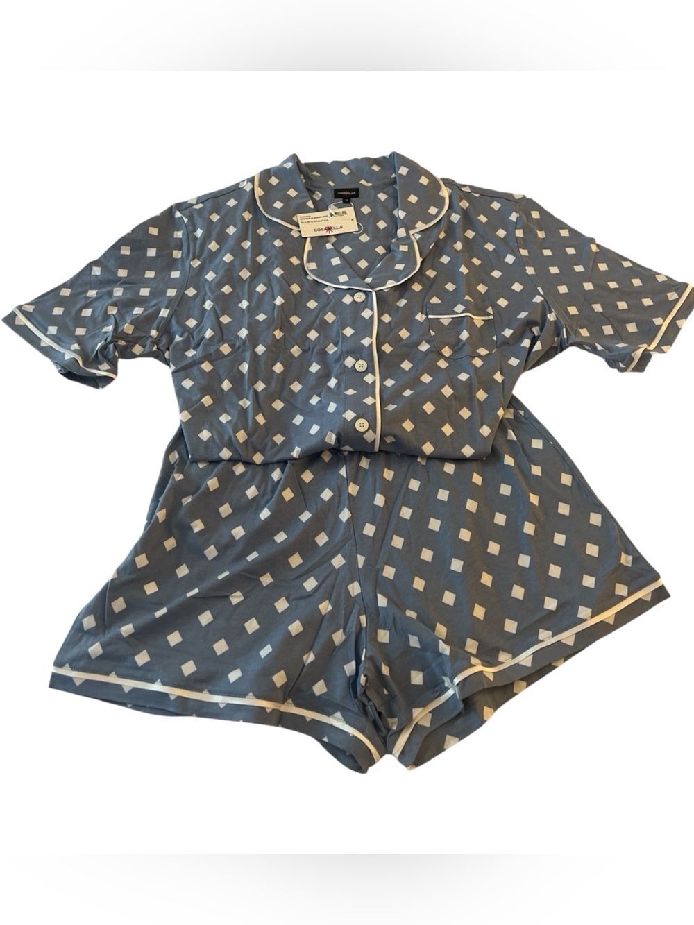 Cosabella Bella Blue Diamond White Pajama Set 1X NWT Modal Pima Cotton Peru